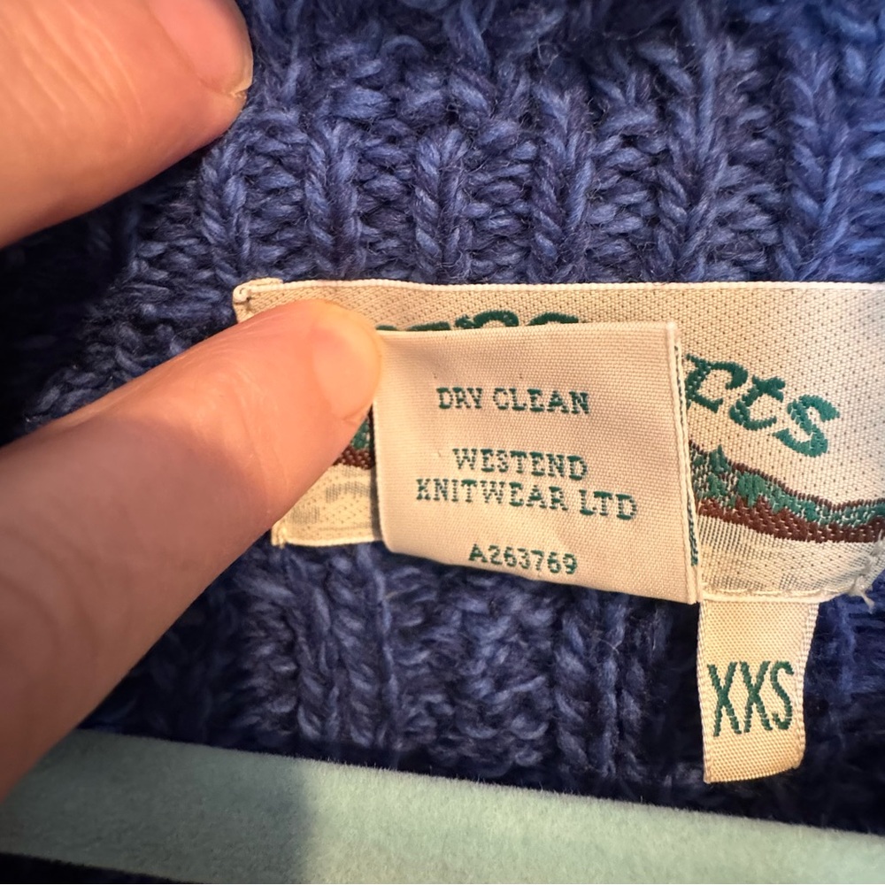 Aran Crafts Blue Cable Knit 100% Merino Wool Zip Front Poncho XXS (oversized) - Picture 7 of 11